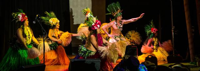 Teva Oriata shown performing at Tiki Kon in 2019