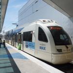 A MAX Red Line train prepares to depart from Portland International Airport