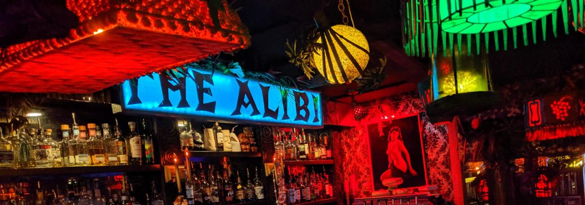 Photo of the interior of the Alibi tiki lounge